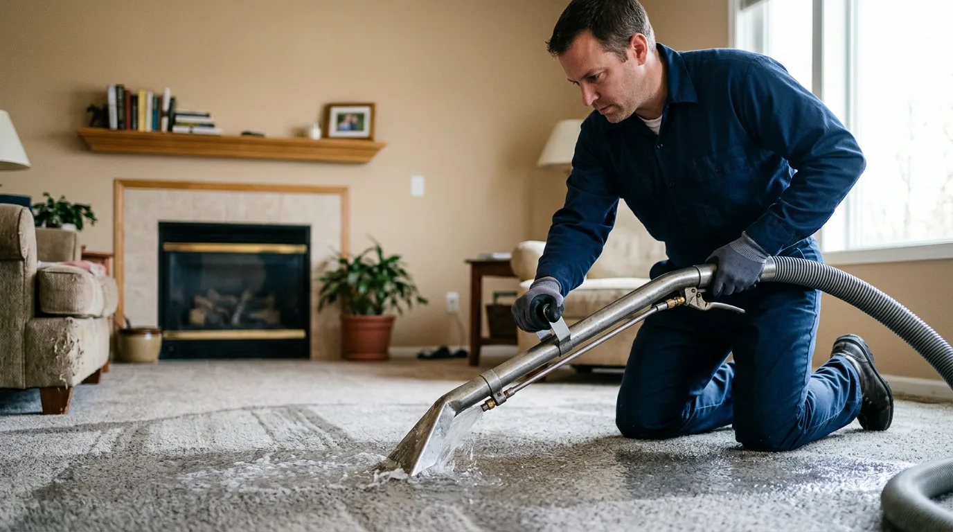 Water damage restoration technician working near Prague, NE